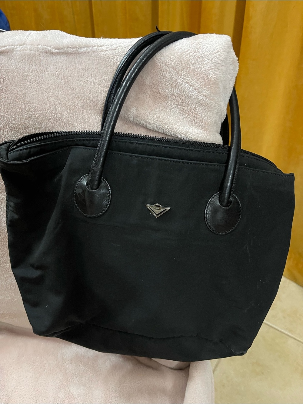 Bottega Veneta Black Nylon Top-Handle Tote with Leather Trim
